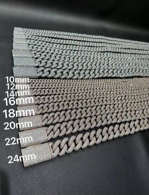 Moissanite Heavy Cuban link Chain 10mm Iced Out Necklace for Men VVS Moissanite 925 Sterling Silver 24MM 22 inches