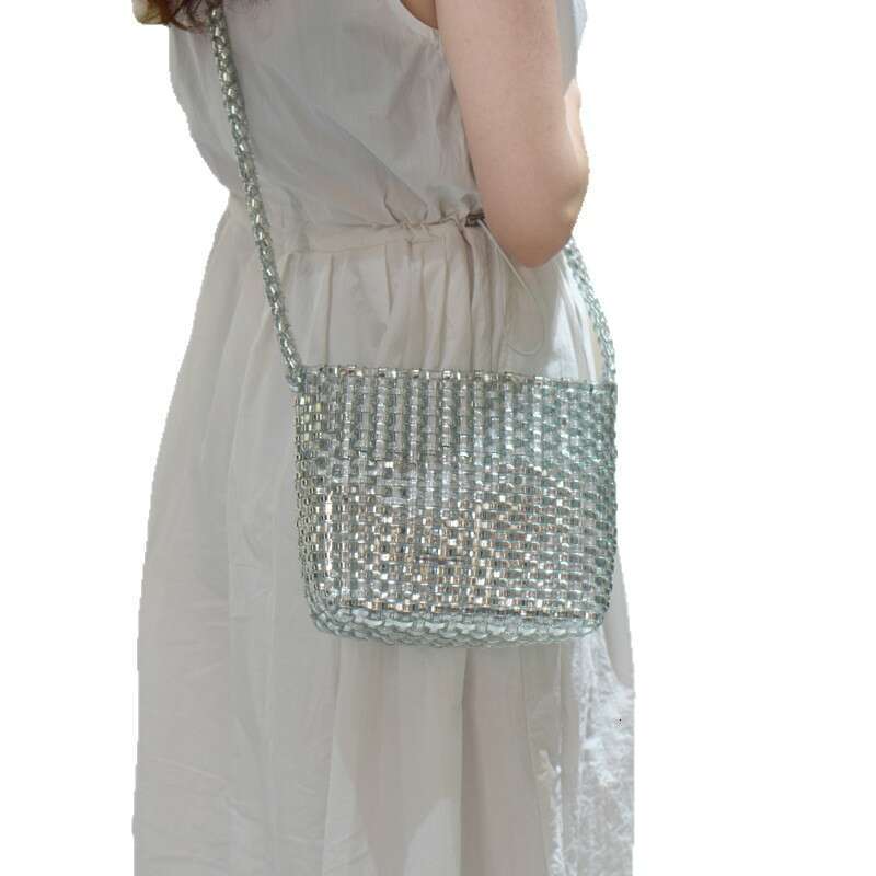 Silver Fashion Internet Celebrity Handmade Woven for Women Korean Version Ins Glitter Shoulder Crossbody Beach Bag