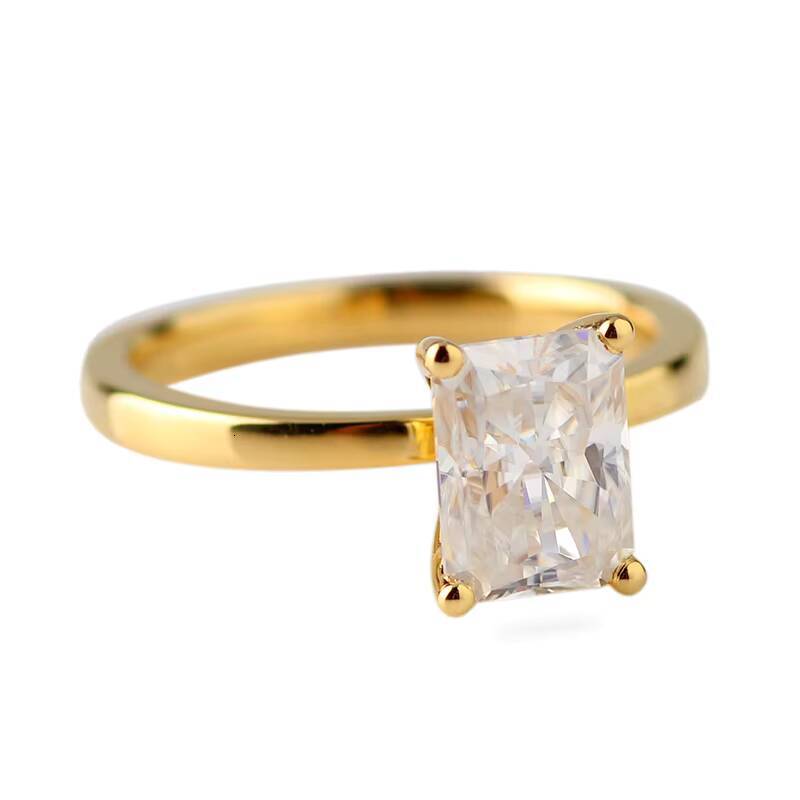 Classical Eternity 14k Yellow Gold Engagement Ring with Solitaire 2carats Radiant Cut Moissanite Diamond