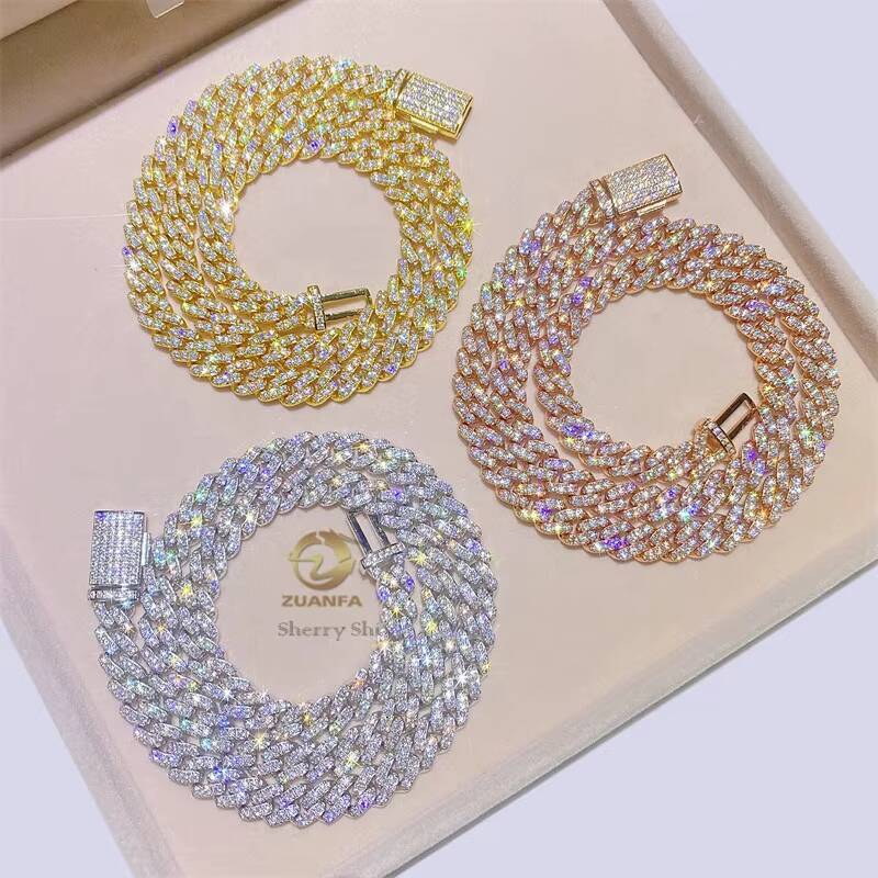 Hot Sell Vvs Moissanite Iced Out Bling Hip Hop 8mm Real Gold 10k Cuban Link Chain