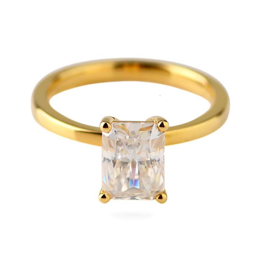 Classical Eternity 14k Yellow Gold Engagement Ring with Solitaire 2carats Radiant Cut Moissanite Diamond