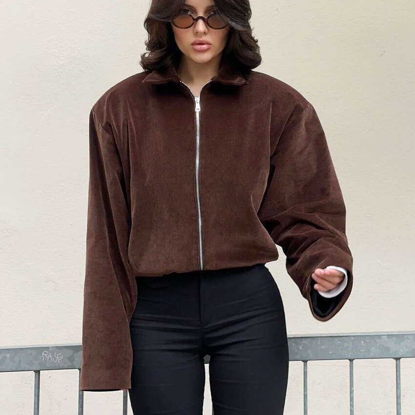 Autumn Winter New Corduroy Jacket With Turn-Down Collar, Stylish And Elegant Design For Commuting B3