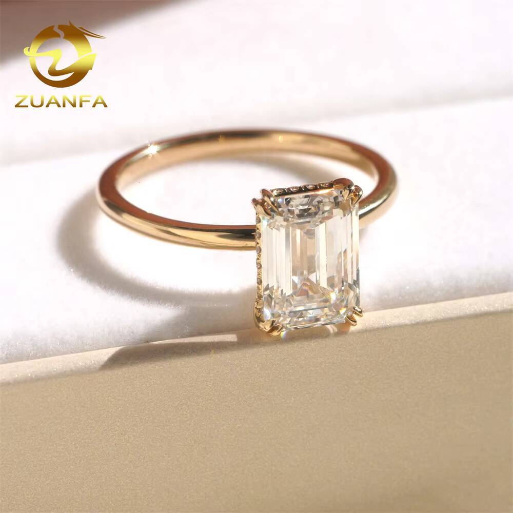Top Quality Certified Women Wedding Band Fine Jewelry 14K Yellow Gold Emerald Cut Lab Grown Diamond Gold Engagement Ring