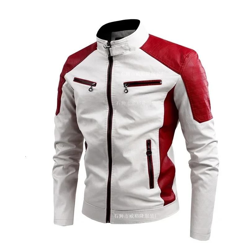 2025 Color Blocked Stand Up Collar PU Leather Motorcycle Bike Jackets for Menmulticolor Spring Autumn Thin Casual PU Coat 250905