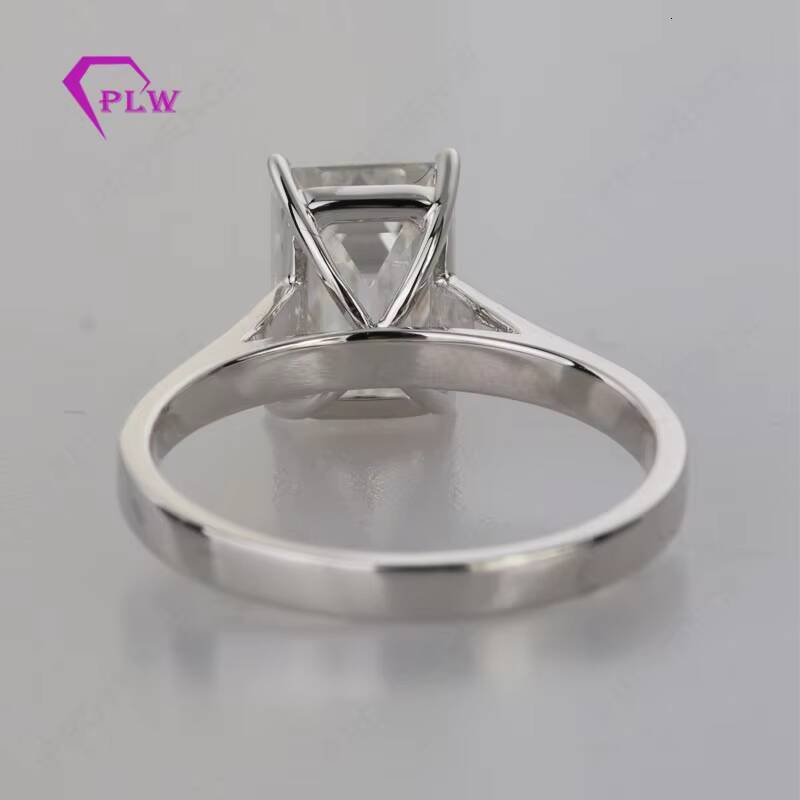 Provence Jewelry 14k White Gold Moissanite Emerald Cut Engagement Ring with 85x6mm Loose Moissanite