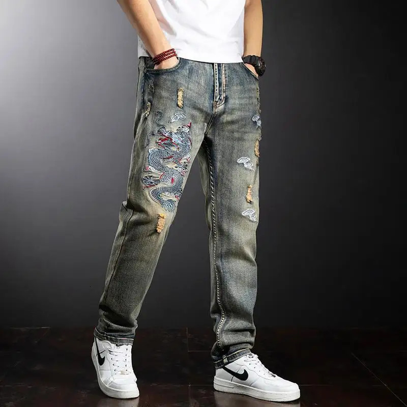 Loose Trousers Jeans for Men Baggy Embroidery Soft Clothes Y2k 2000s Streetwear Trend Wide Leg Xs Man Cowboy Pants Classic 250906