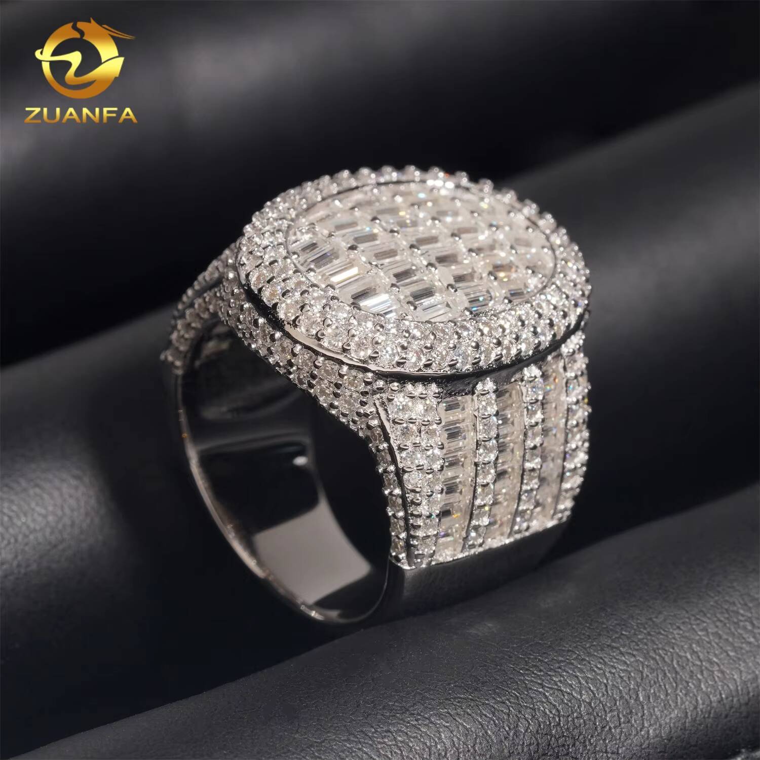 Iced Out Men Diamond Ring 925 Silver Moissanite Baguette Cut Design Luxury Men Hip Hop Ring