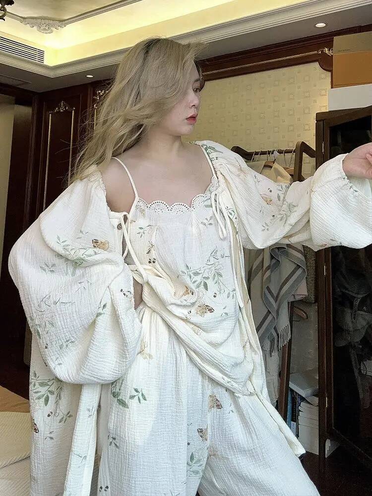 2025 New Spring and Autumn Women's Cotton design Pajama Set Printed Home Clothes Long Sleeve Spaggehtti Designer Strap Pants Home Clothes