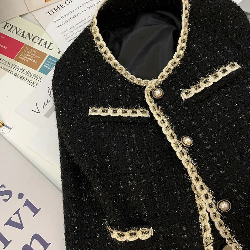 Black Short Jacket Temperament Elegant Tweed Jackets For Women Ddmydec Autumn And Winter Korean Office Lady Cropped Outerwear 240821