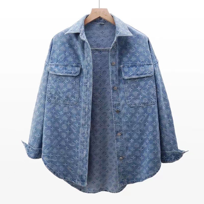 Spring and Autumn Loose Full Print Jacquard Denim Jacket for Women Casual Versatile Top 250718