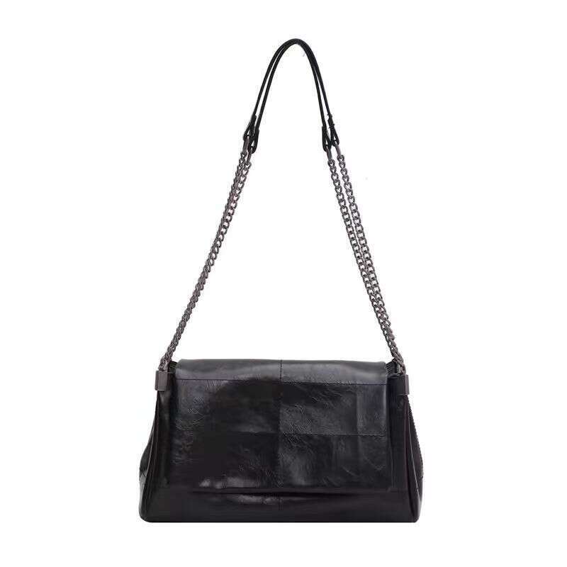 Z Brand Women's Fashion Versatile Large Capacity Commuter Chain Wandering Black Rock Style Flap Bag Trendy Single Shoulder Chic