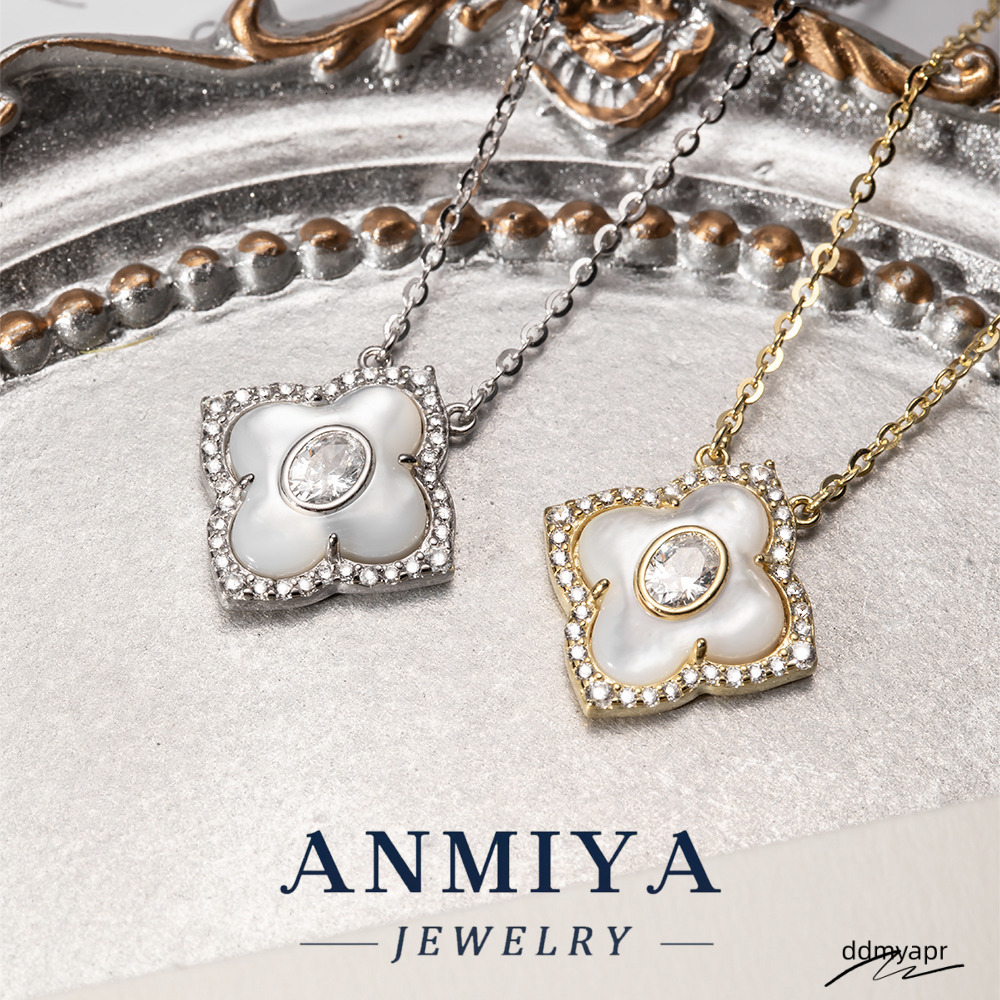 Ddmydec Unisex Sterling Sier Four Leaf Clover Pendant Necklace Customizable With White Shell And Zircon For Engagement Ddmydec Ddmydec