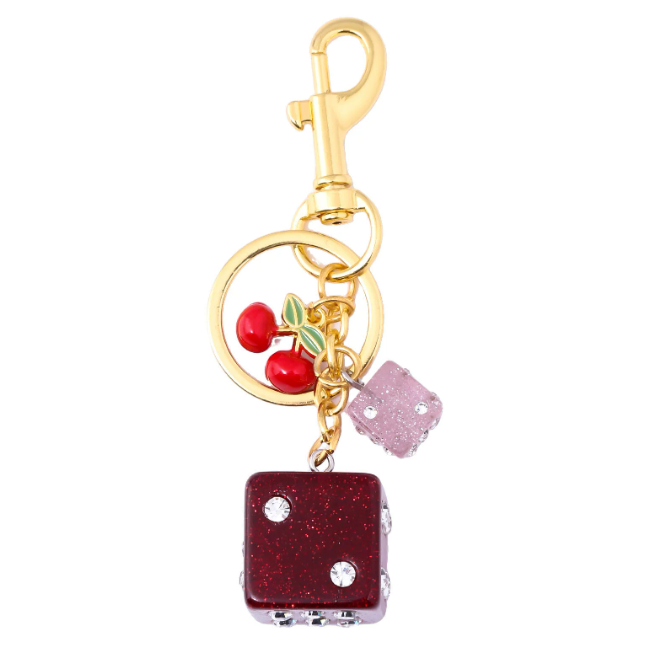 Fashion Red Dice Resin Diamond Studded Keychain Student Ladies Jewelry Bag Gift Pendant Keyring Accessories Storage Pendant 250428