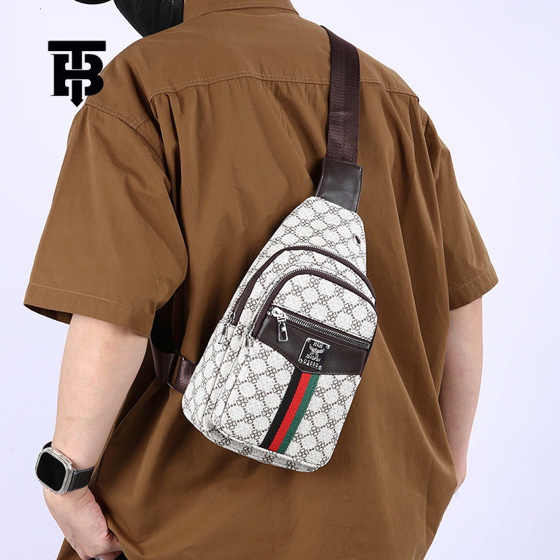 Designer Bag New Personalized Printed Men's Chest Bag Trendy Casual Versatile Shoulder Bag Water-resistant PU Luxury Bag Texture Commuter Crossbo