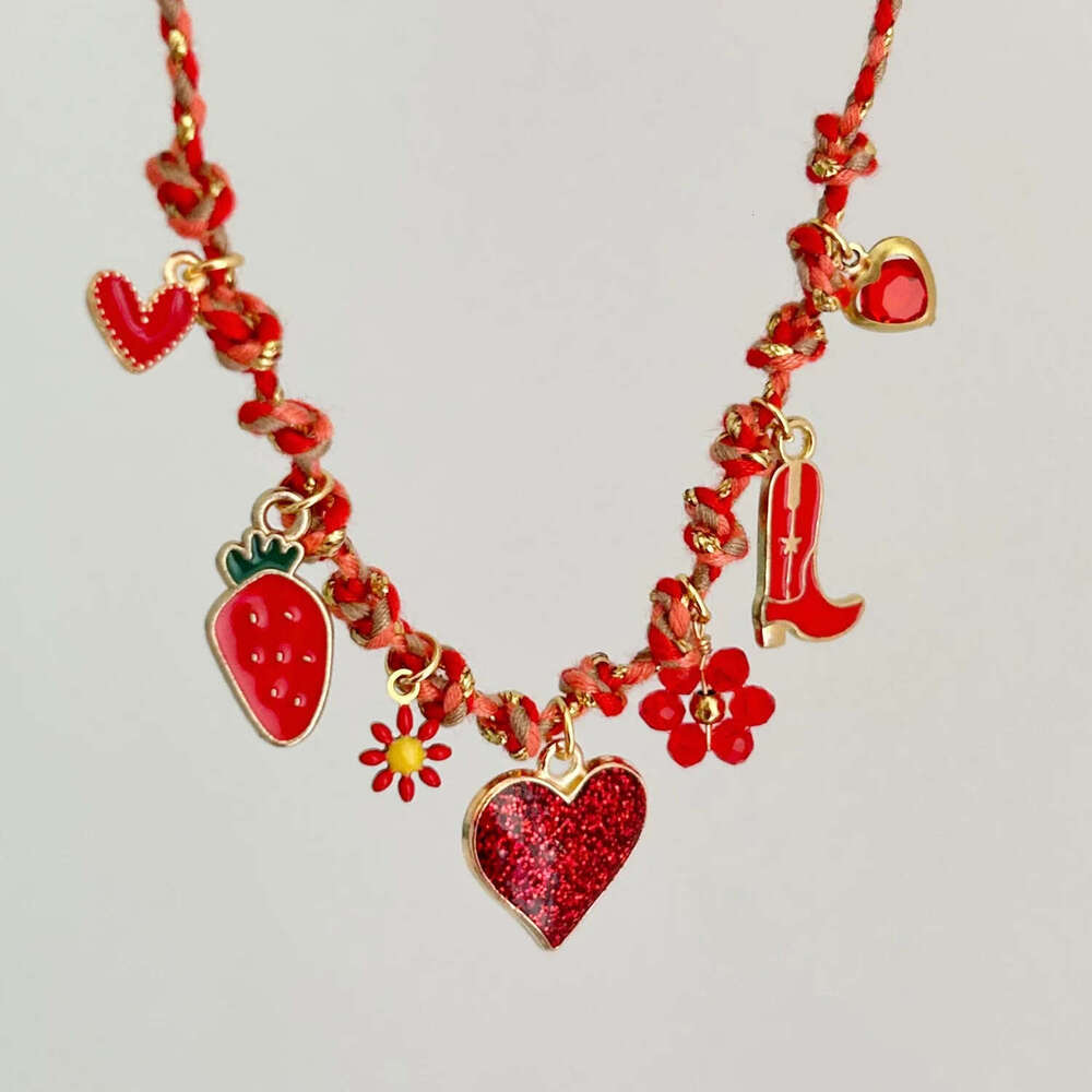 DHpet Personalized Knotted Rope Chain Lotus Feather Pendant Vacuum Electroplating Color Retention Fashion Ins Necklace