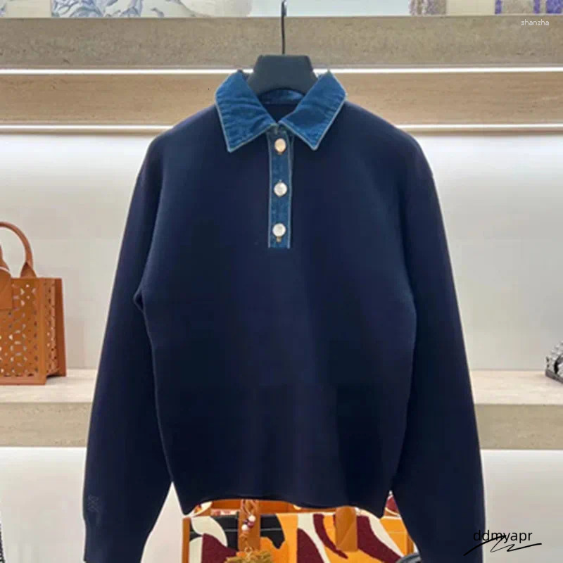 Women's Ddmydec Loose Knit Pullover Sweater - Denim Detail Collar, Long Sleeve Autumn/Winter Top Ddmydec Ddmydec
