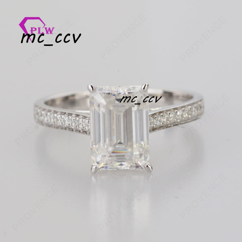Provence Jewelry 14k White Gold Moissanite Emerald Cut Engagement Ring with 85x6mm Loose Moissanite