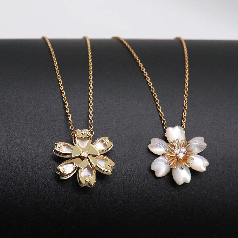DHCollections Mutong's Necklace Big Sister Same Style Mother-of-Pearl Flower Camellia Water Drop Collarbone Chain White Gold Full Dia