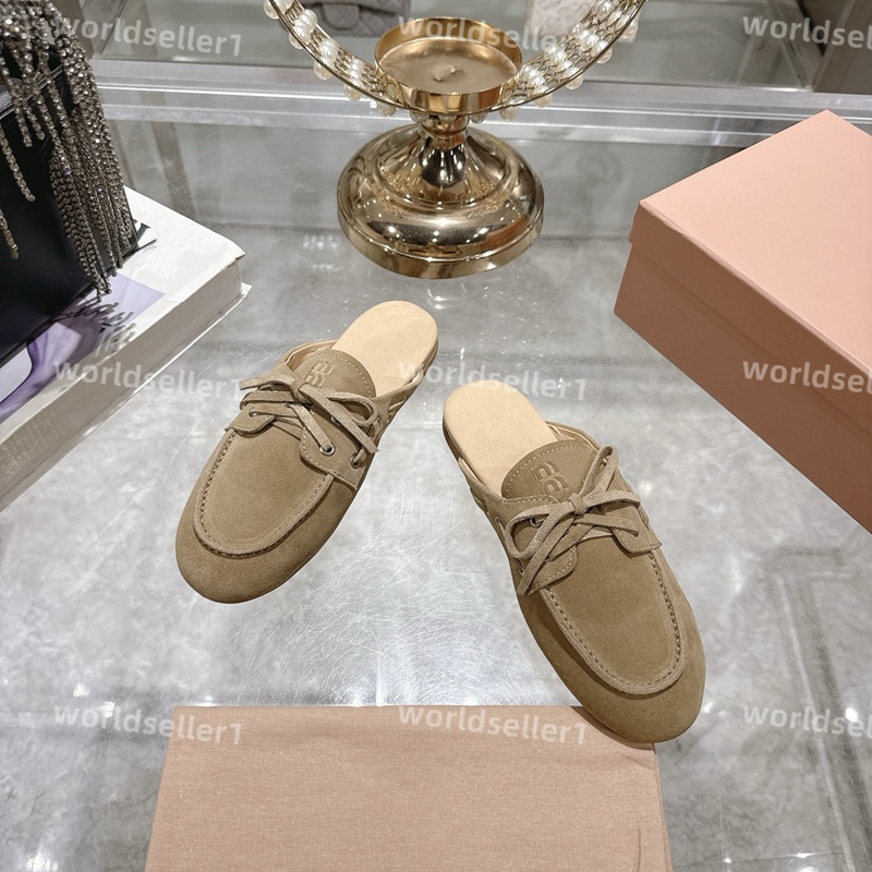 Unlined bleached leather boat shoes 5D123E fashion show new ladies loafers retro color polishing process ladies lace up casual shoes luxury brand bean shoes