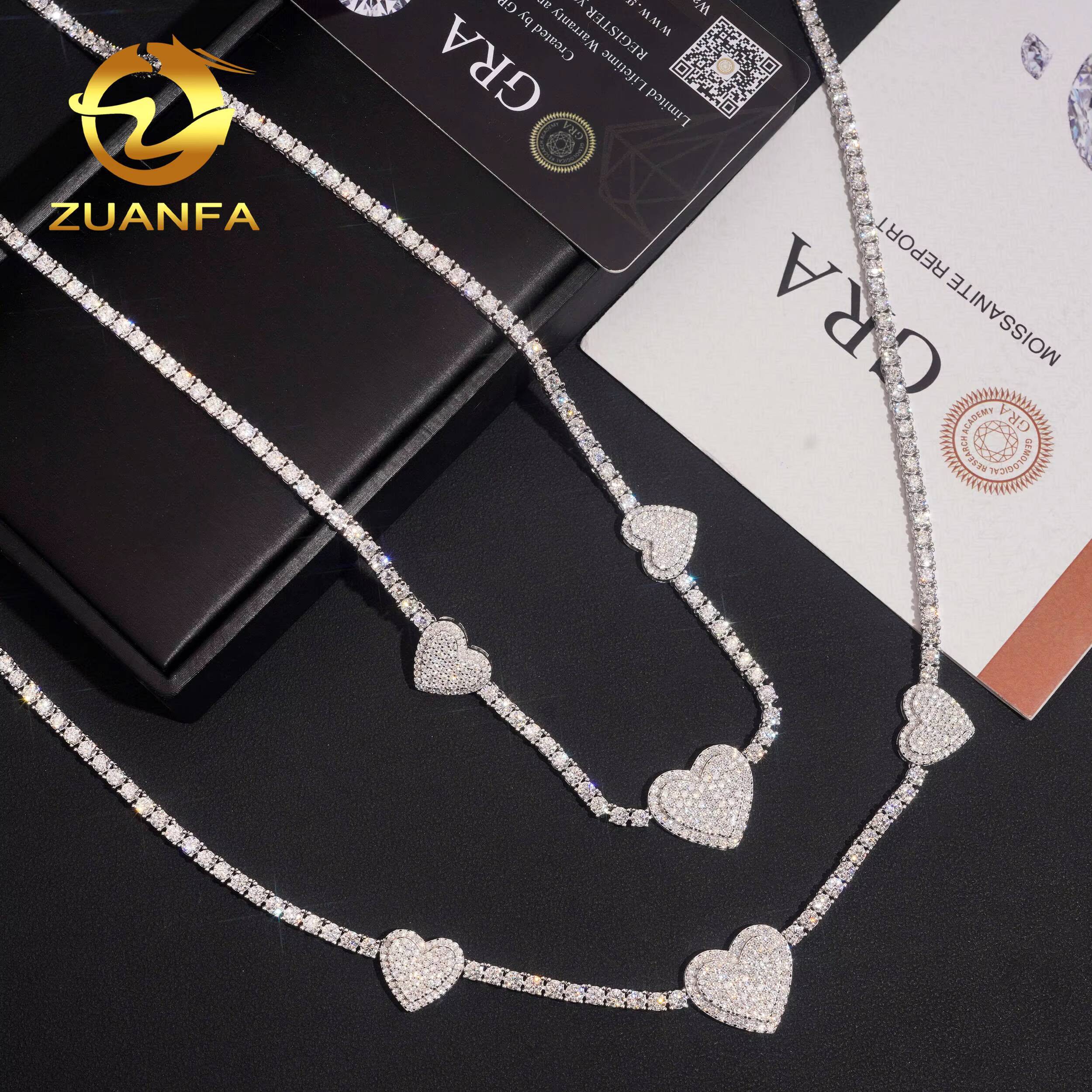 Heart Shape Moissanite Tennis Chain Necklace Charm Necklace 925 Sterling Silver Iced Out Hip Hop Jewelry