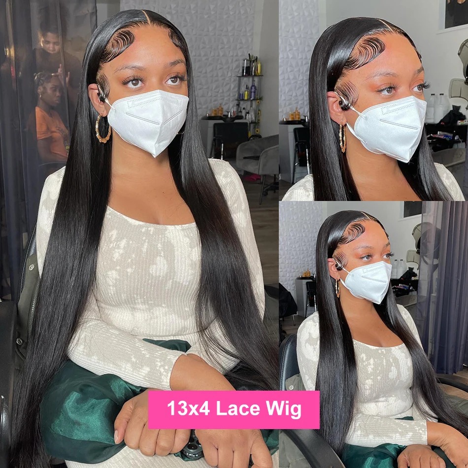 100% Human Hair 13x6 Hd Lace Frontal Wig 250 Density Black Bone Straight Human Hair Bundles 30 Inch Glueless Hd Lace Wigs for Women Pre Plucked