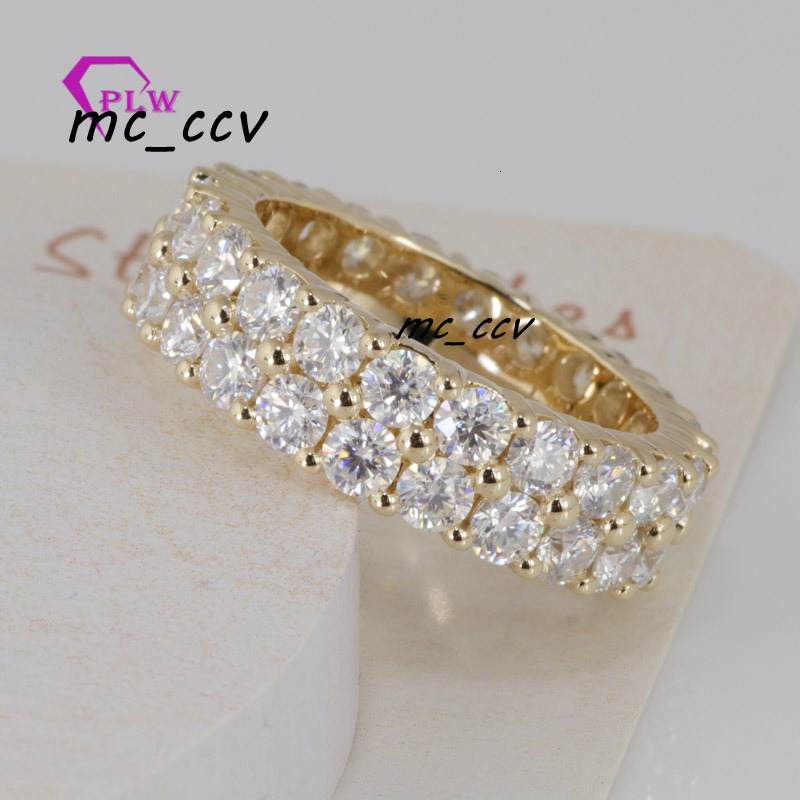Custom Double Eternity 2mm DEF Color Round Moissanite Ring Band in 10k Yellow Gold for Wedding