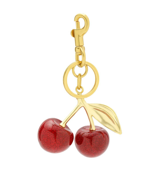 Golden Cherry Keychain Charm - Shiny Resin Metal Bag Accessory Elegant Gift for Women Purse or Handbag Decoration 250715
