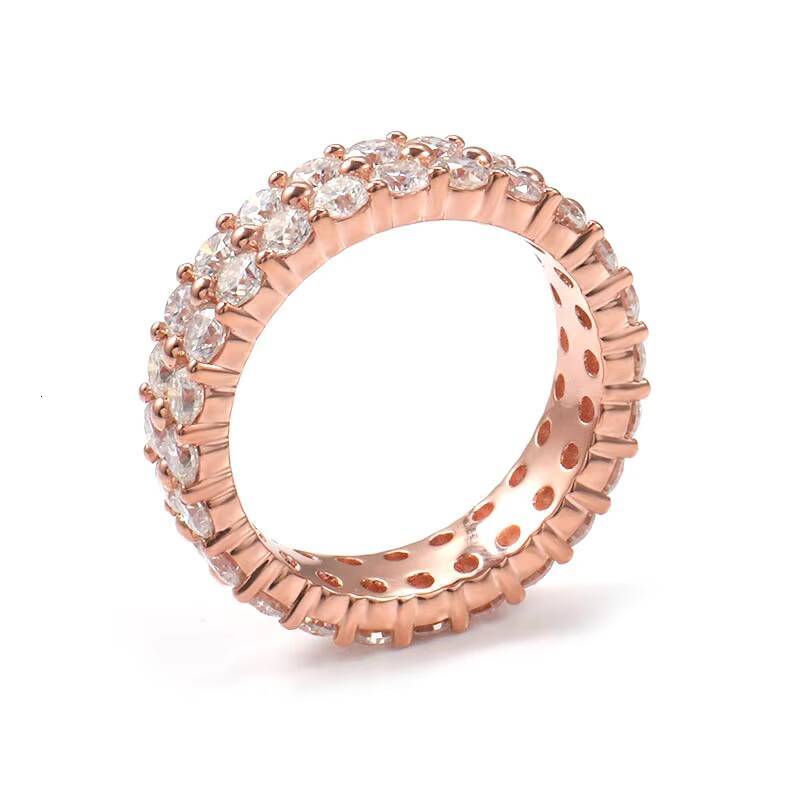 Provence Jewelry 15mm Round Brilliant Cut Moissanite Double Band Ring DEF Color Rose Gold Classic Style