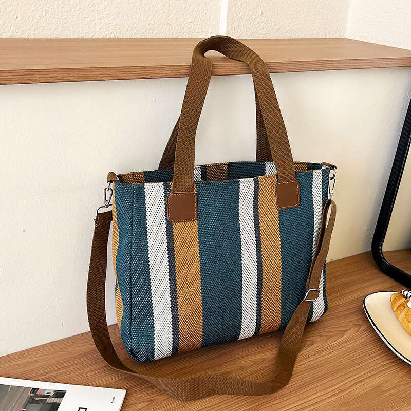 Striped Large Capacity Women's 2024 New Fashion Commuting Casual Stylish Handheld Tote Shoulder Crossbody Bag
