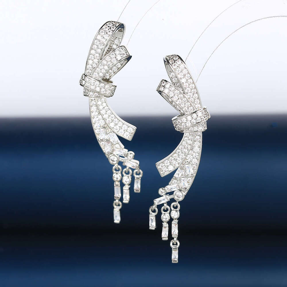 DH collections: 2025 Fall Korean - style Long - tasseled Drop - shaped Earrings with Bow - knot for Women