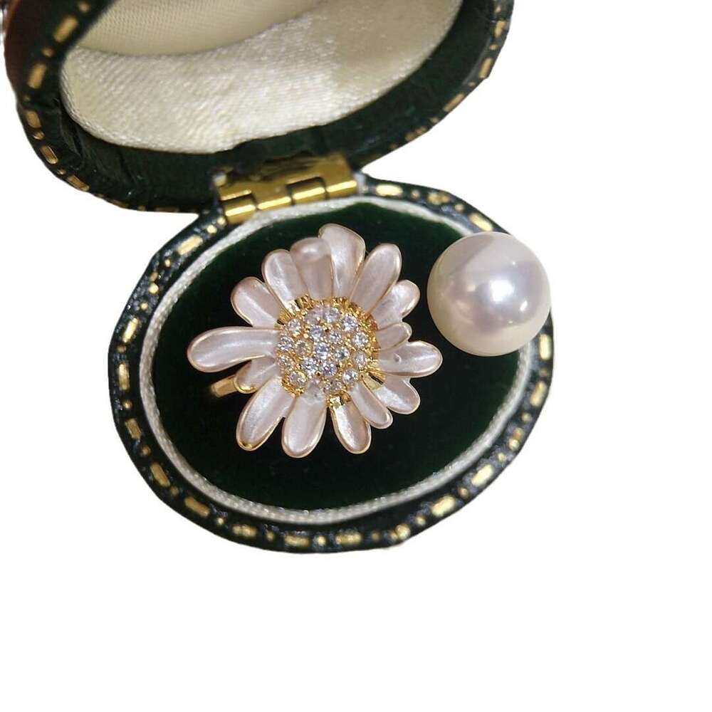 DHpet Grade High Brighess Natural Freshwater Ring Gold-Plated Micro-Inlaid Zircon Suower Pearl Jewelry
