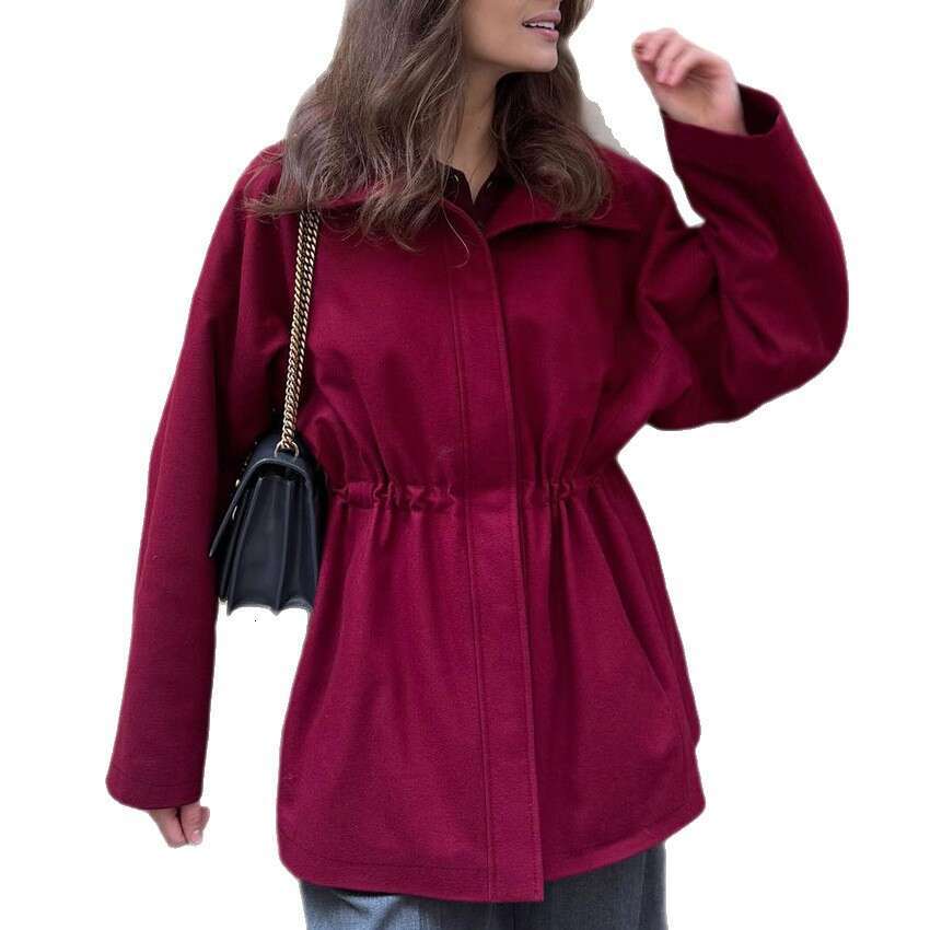 Autumn Winter New High Collar Waist Drawstring Woolen Long Sleeve Coat For Women With Design Sense, Elegant And Fashionable Commuting B3