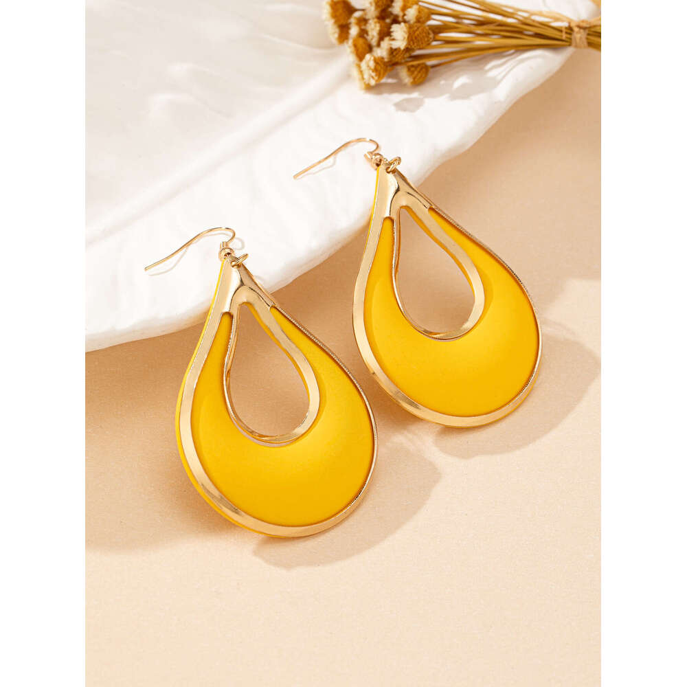 DHEssentials 2025 Hollow Drop Earrings - Waterdrop Shape, Multi-Color Painted, Bold Retro
