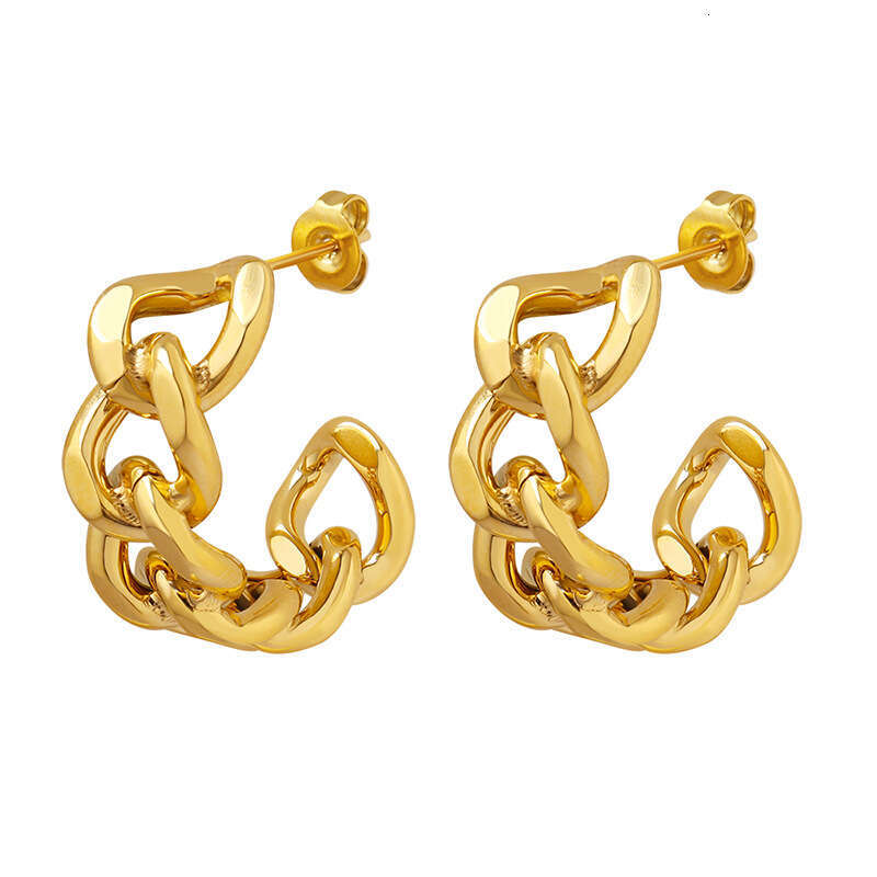 DHpet Ins Minimalist Style Niche Fashion Braided Hollow C-shaped Titanium Steel Gold-plated Stud Earrings F322