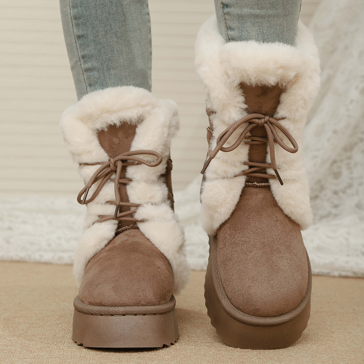 Free shipping Designer Boots Autumn winter snow boots for women thickened thick soled cotton shoes with increased height furry warm boots black