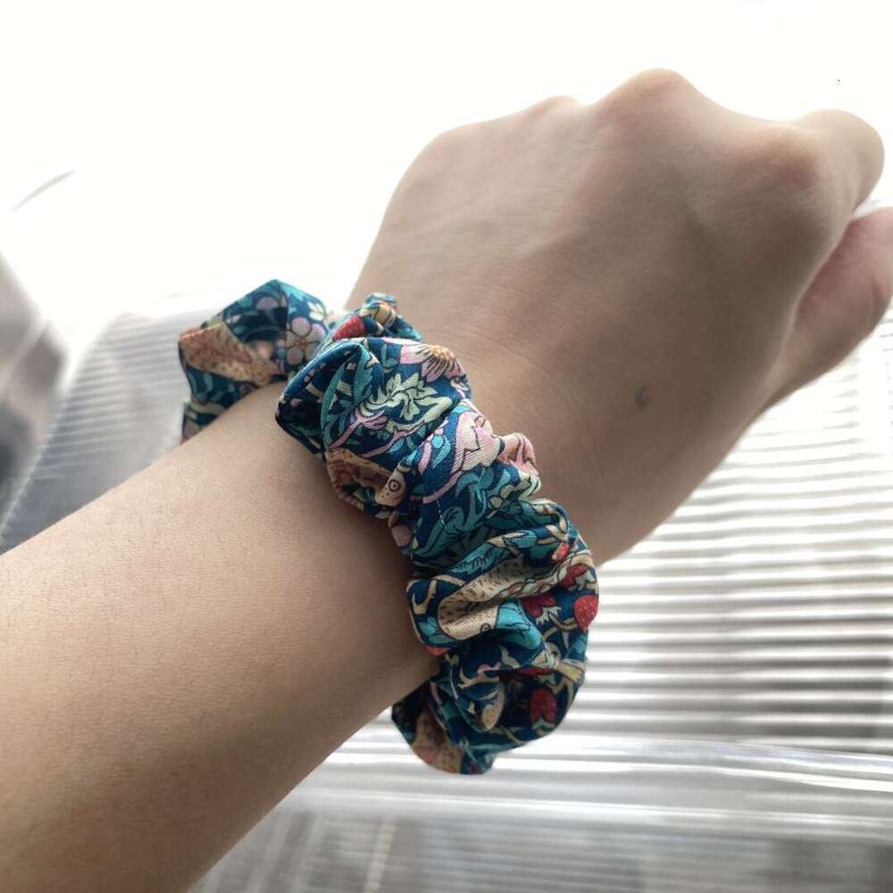 DH collections Enlarged British Liberty Floral Fabric Chunky Elastic Hair Ties - Strawberry Thief Pattern
