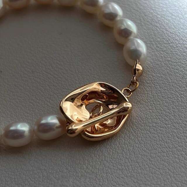 DH collections 2025 Spring: Women's Ins style Irregular Gold beaded Baroque Pearl Bracelet