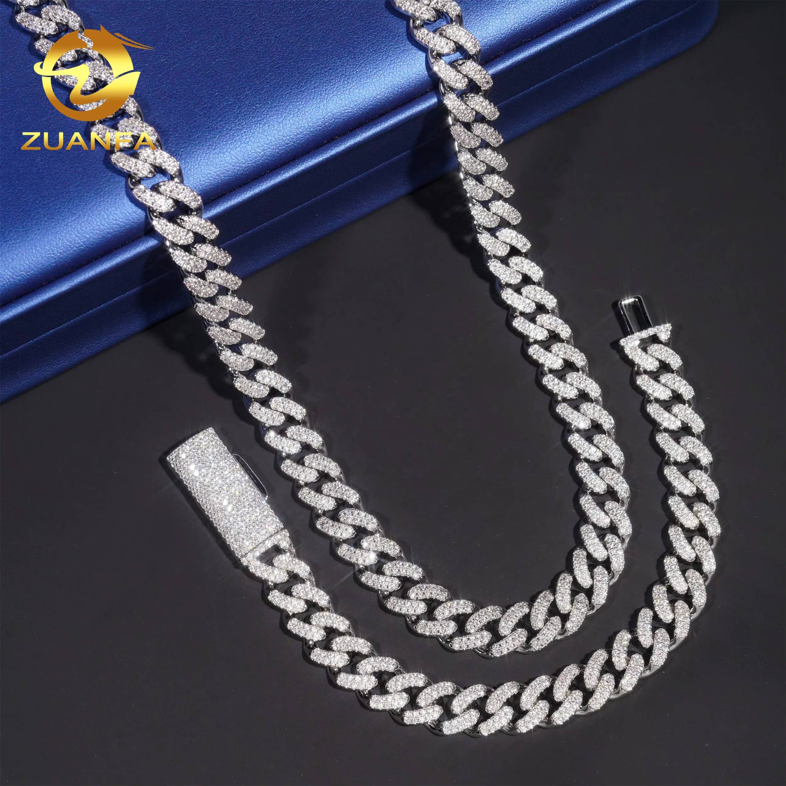 Wholesale Price Cuban Chain Necklace Iced Out Jewelry Brass 5A Moissanite Moissanite Cuban Link Chain