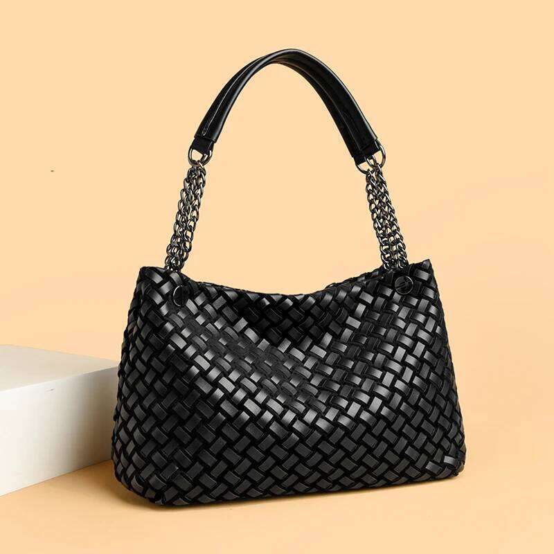High Quality Pu Leather Knitting Shoulder Messenger Crossbody Bags For Women Chain Handbag Ladies Large Capacity Tote Sac