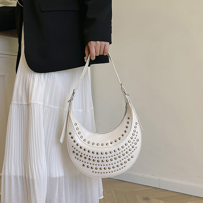 2025 new collection Spicy Girl's New Rivet Fashion Simple and Elegant Women's Shoulder Bag Commuter Handbag Underarm Bag Autumn New Designer