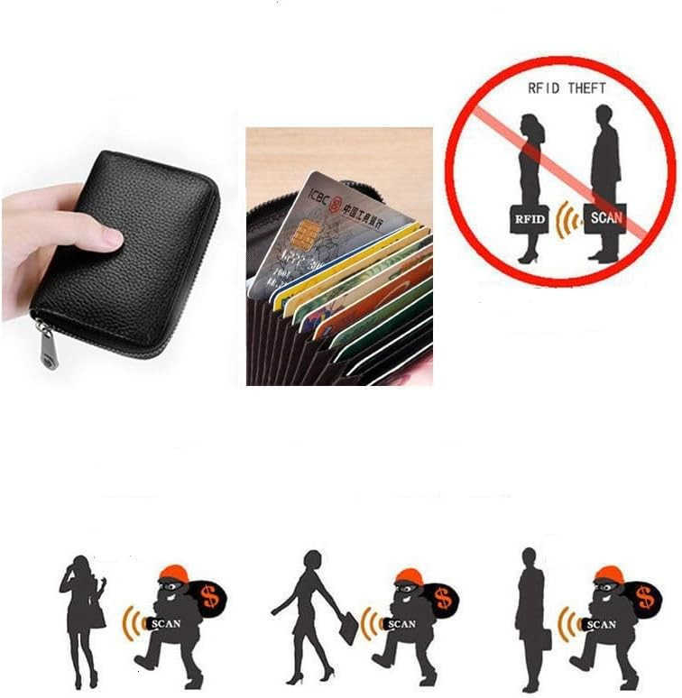 Leather CARD Holder Wallet Case Bank Card Case RFID Blocking Secure Card Case ID Case Organizer Zipper Wallet 1 Pcs Black Z250906