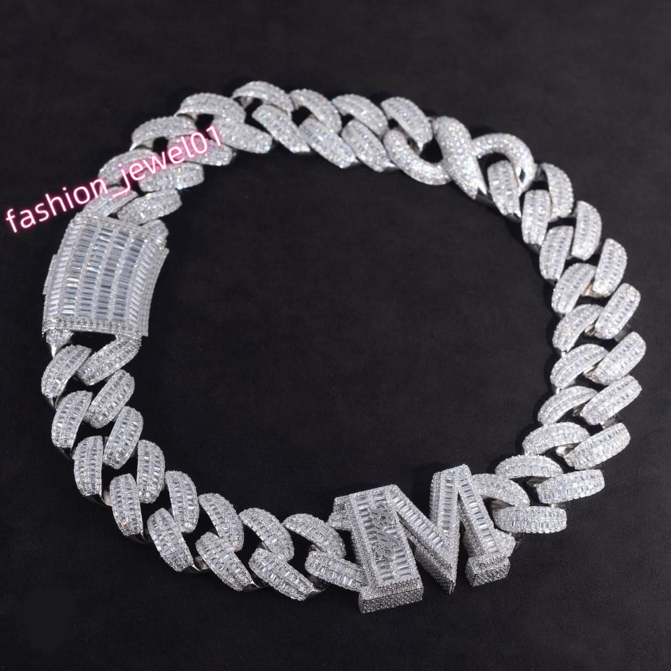 Fine Jewelry Custom Big Guy 28mm 925 Sterling Silver Bagutte VVS Moissanite Diamond Cuban Link Chain Necklace With Letter