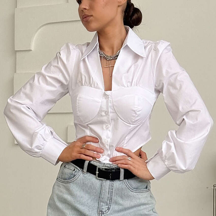 Autumn Winter New French Style Sexy Slim White Long Sleeve Shirt For Women With Design Sense, Elegant And Fashionable Commuting B3