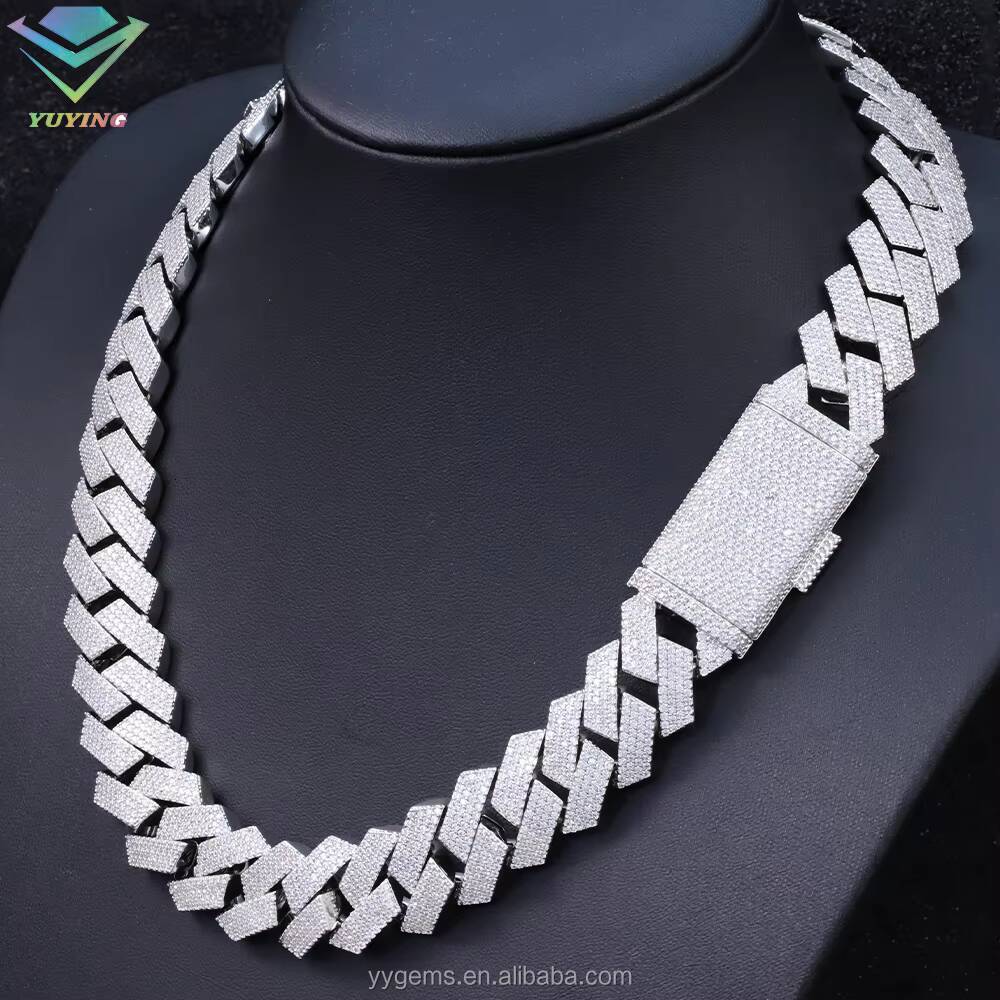 RTS 20mm 4 Rows Wide 925 Sliver Vvs Moissanite Cuban Chain Iced Out Hip Hop Jewelry Mossanite Cuban Link Chain Gra Certificate