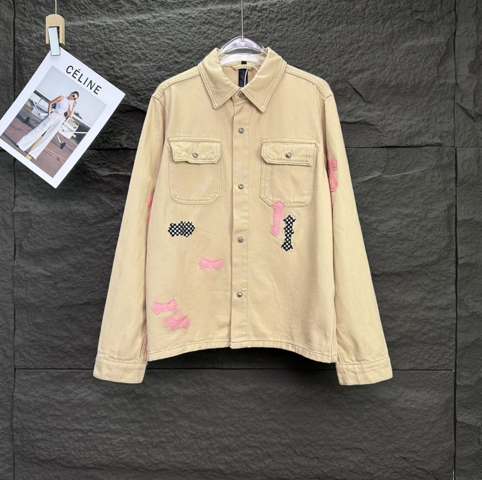 Ch recropped automne / hiver rose rosé kaki plaid couple de coton pur coton de la veste en jean