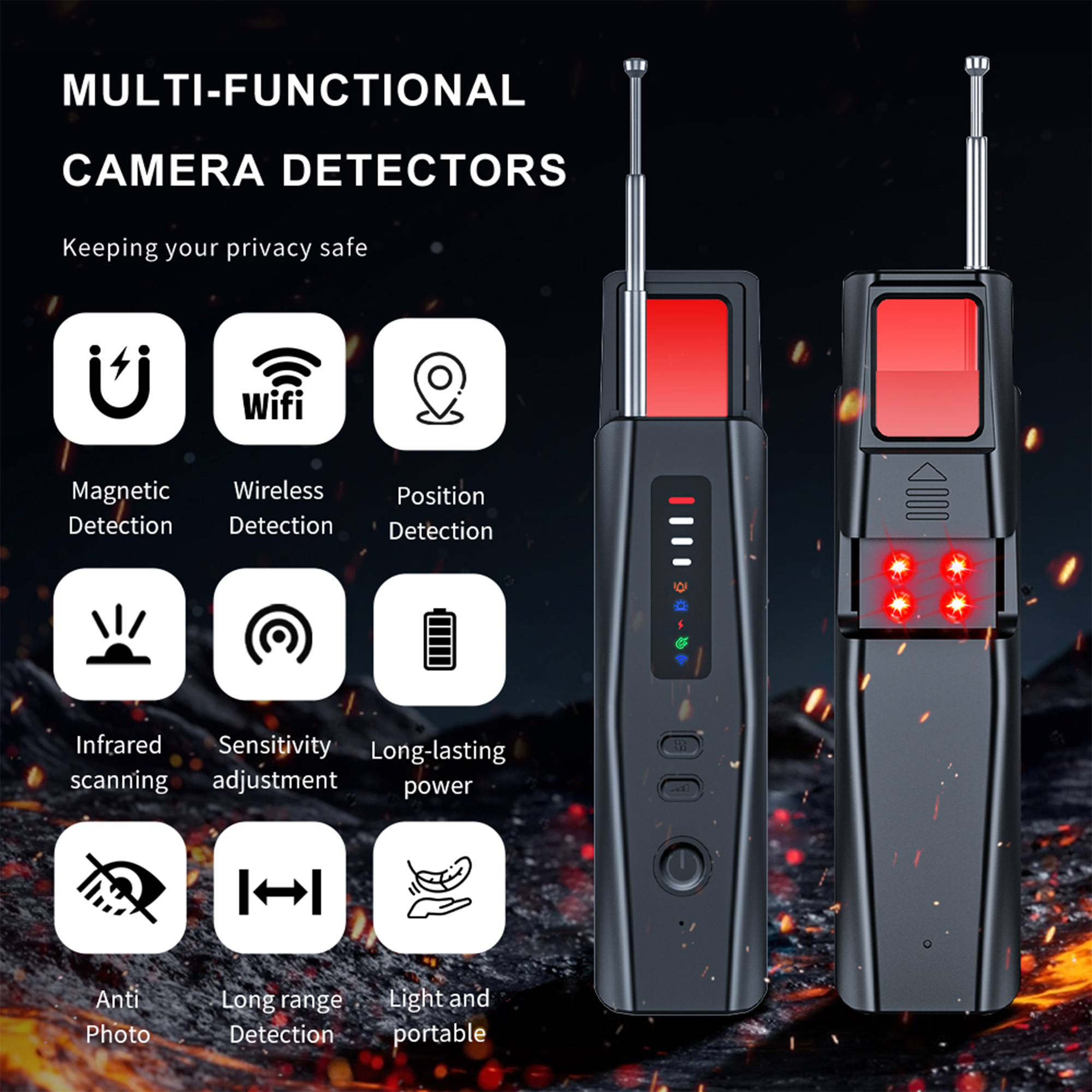 Hidden Camera Detectors, Advanced Anti-Spy Technology RF Signal GPS Tracker Finder, Wireless Bug Sweeper with Magnetic Detection for Home Office Trave