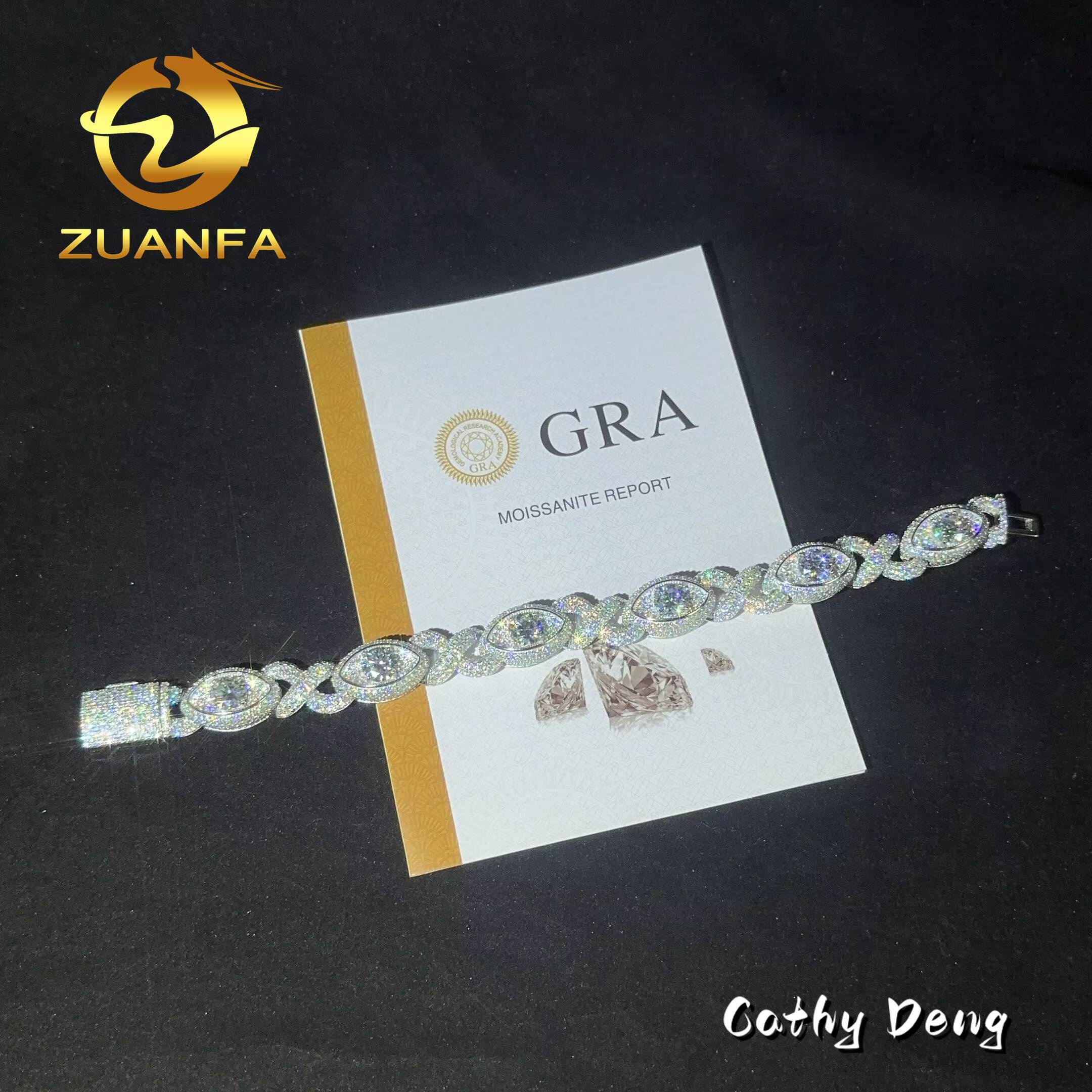 New Design 925 Sterling Silver 13mm Buss Down Evil Eyes VVS Moissanite Bracelet Men High Quality Hip Hop Cuban Bracelet