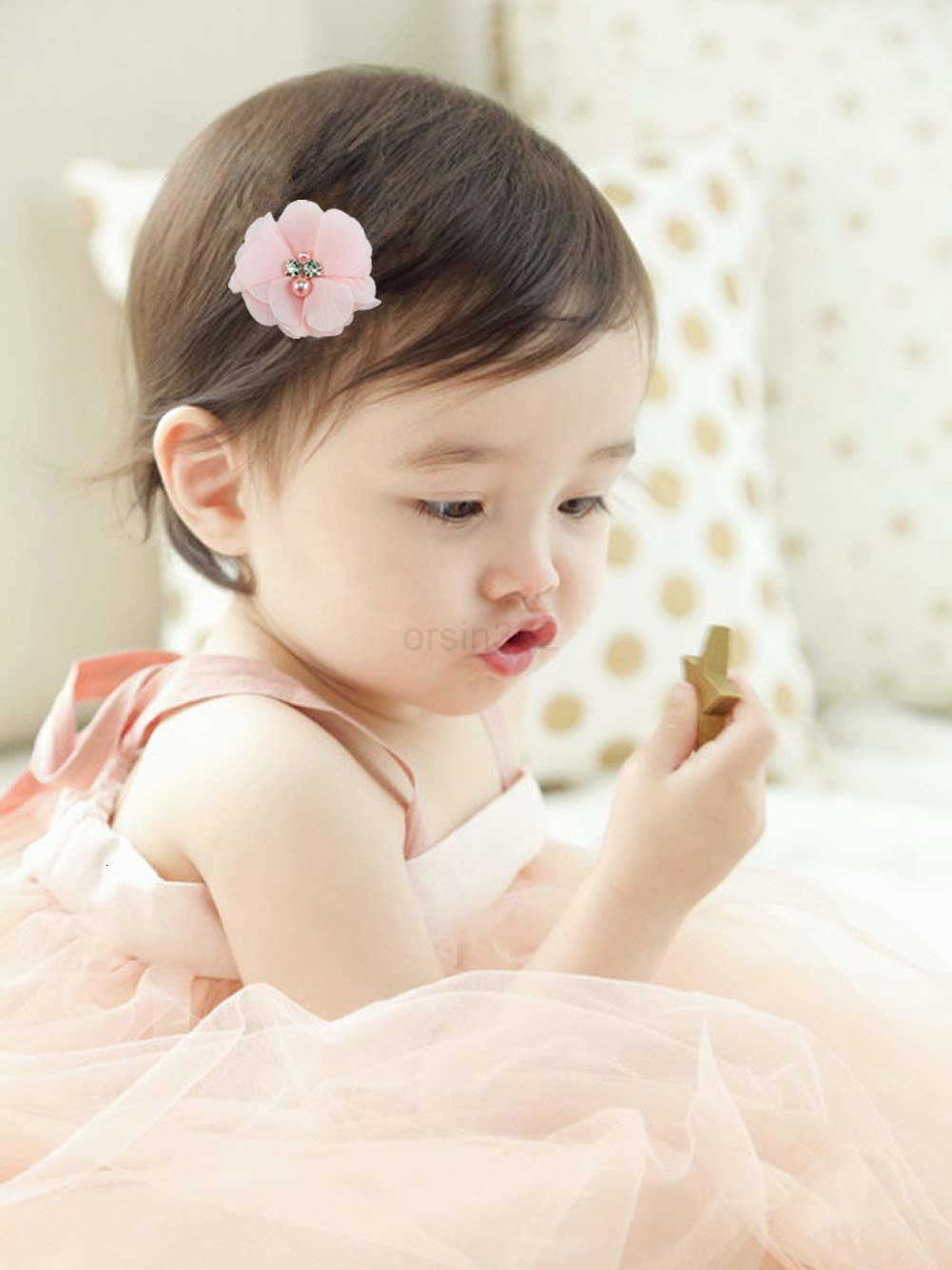 40 Pack20 Pairs 2 Solid Chiffon Flower with Rhinestones Pearls Ponytail Pigtail Alligator Hair Clips Barrettes 2 Inch Small Floral Bows Accessories fo