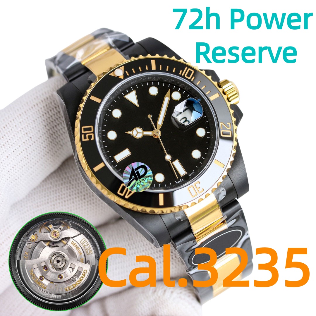 Top Mens watch Leisure Swimming Waterproof Watches 40mm DLC Black 904L Stainless Steel Wristwatch Cal.3235 Automatic Mechanical Sapphire Crystal Super luminous