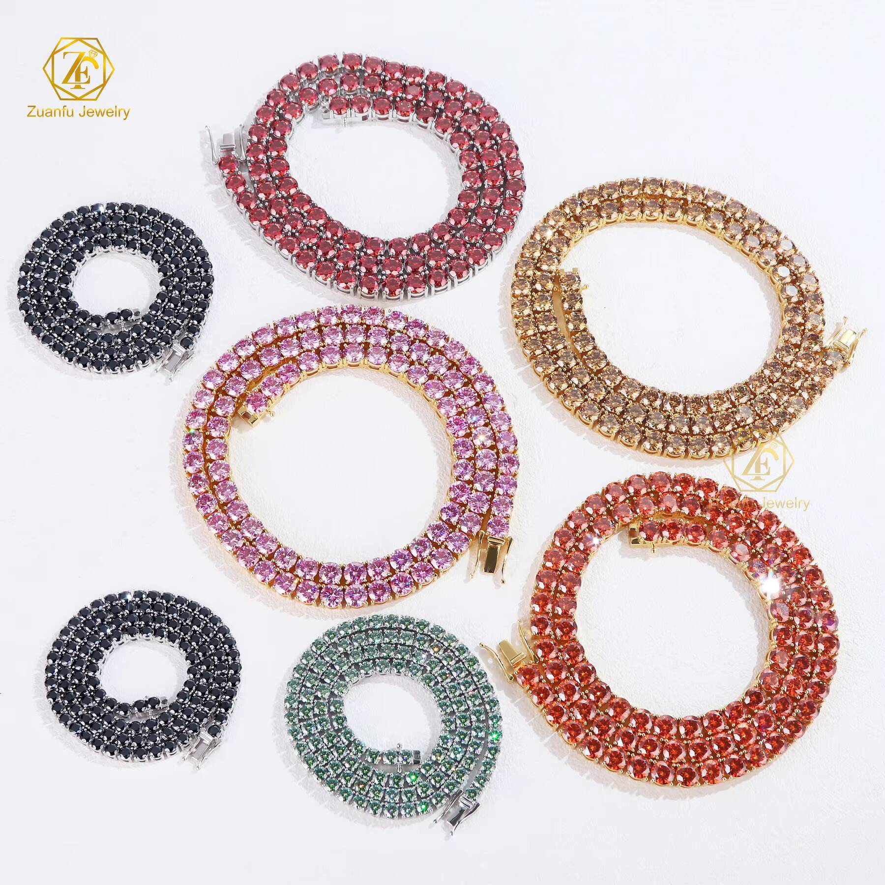 Fashion Jewelry Custom 65mm VVS Yellow Champagne Black Green Red Pink Moissanite Diamond S925 Tennis Chain Necklaces for Women